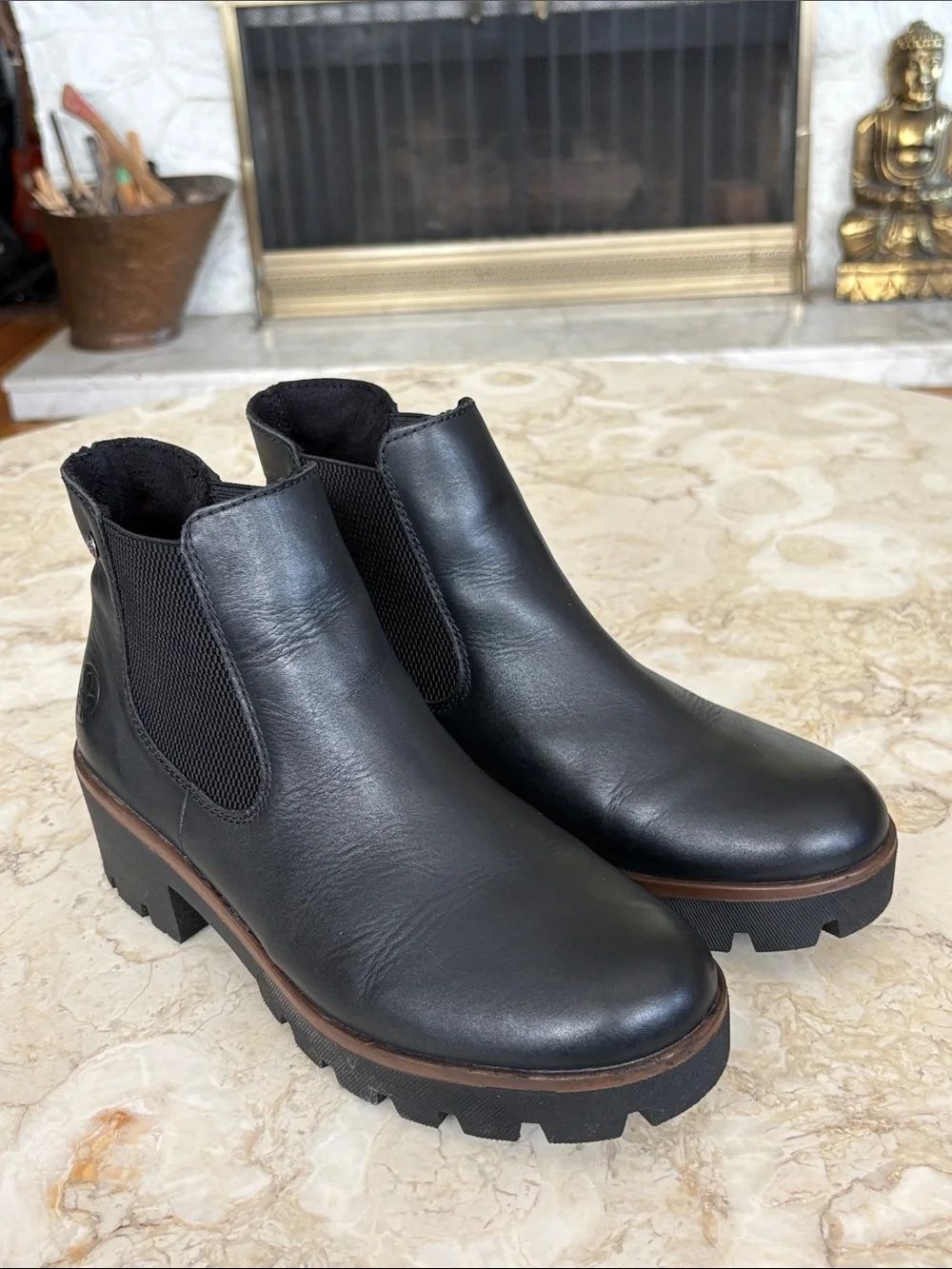 Rieker Black Double Gore Vegan Leather Chelsea Boots Lug Sole